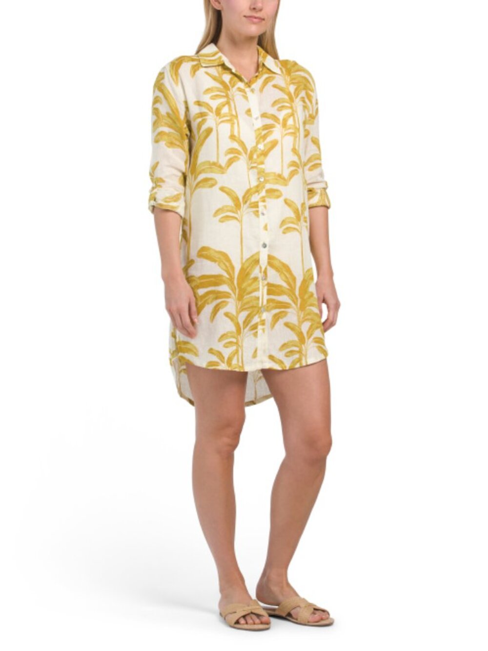 NWT TAHARI Linen Blend Long Sleeve Palm Beach Shirt Cover-up